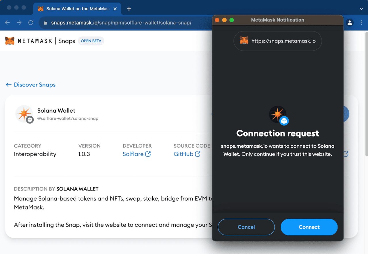步骤 4：连接到 MetaMask Snaps